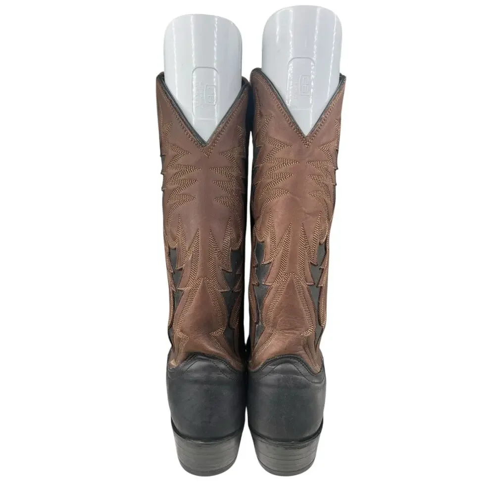 Vintage Dan Post Men’s Black Brown Leather Western Cowboy Boot Size US 9 D